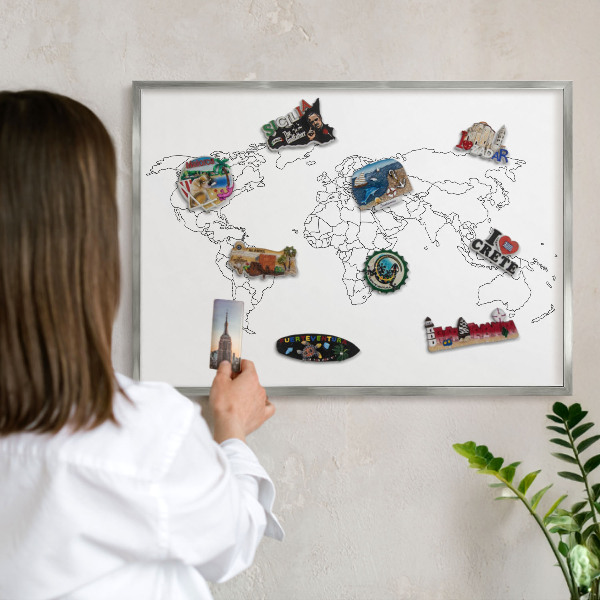 Lavagna magnetica decorativa da parete in colore argento Mappa di contorno