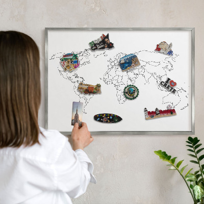 Lavagna magnetica decorativa da parete in colore argento Mappa di contorno