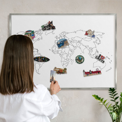 Lavagna magnetica decorativa da parete in colore argento Mappa di contorno