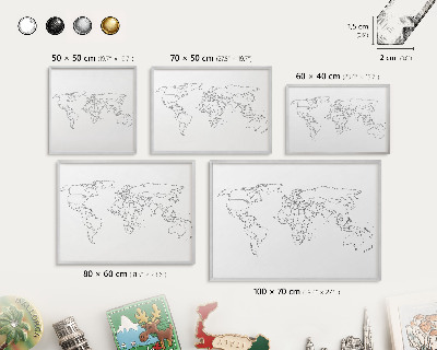 Lavagna magnetica decorativa da parete in colore argento Mappa di contorno