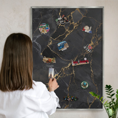Lavagna magnetica decorativa da parete in colore argento Marmo nero
