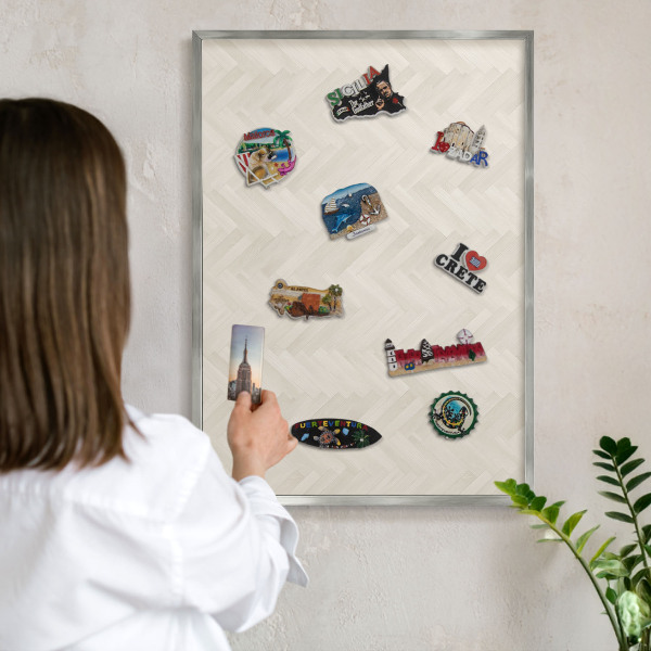 Lavagna magnetica decorativa da parete in colore argento Motivo a spina di pesce delicato