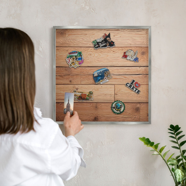 Lavagna magnetica decorativa da parete in colore argento Tavole di legno