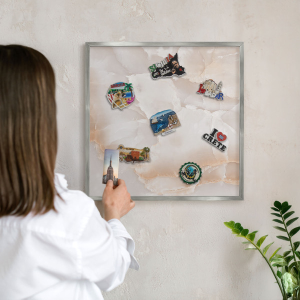 Lavagna magnetica decorativa da parete in colore argento Onde sottili
