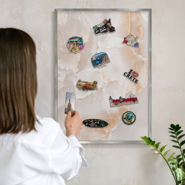 Lavagna magnetica decorativa da parete in colore argento Onde sottili