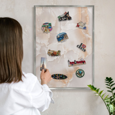 Lavagna magnetica decorativa da parete in colore argento Onde sottili