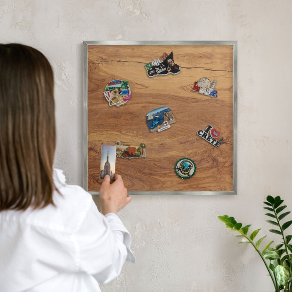 Lavagna magnetica decorativa da parete in colore argento Legno naturale