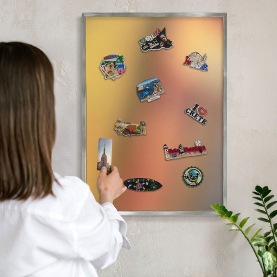 Lavagna magnetica decorativa da parete in colore argento Bagliore colorato