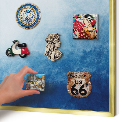 Lavagna magnetica per calamite souvenir in colore oro Astrazioni blu