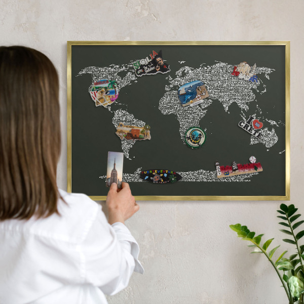 Lavagna magnetica per calamite souvenir in colore oro Mappa testuale