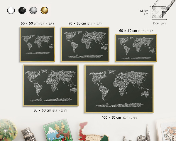 Lavagna magnetica per calamite souvenir in colore oro Mappa testuale