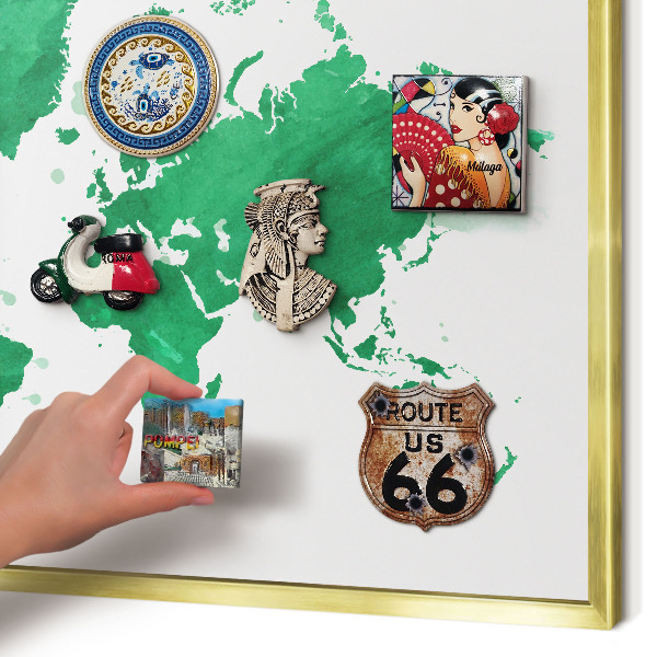 Lavagna magnetica per calamite souvenir in colore oro Mappa verde