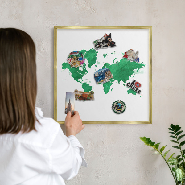 Lavagna magnetica per calamite souvenir in colore oro Mappa verde