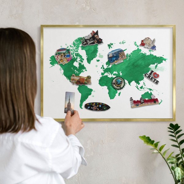 Lavagna magnetica per calamite souvenir in colore oro Mappa verde