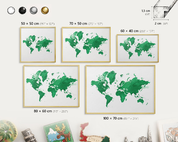 Lavagna magnetica per calamite souvenir in colore oro Mappa verde
