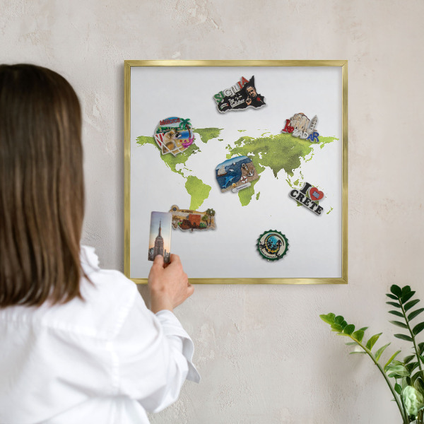 Lavagna per calamite delle vacanze con cornice dorata Mappa verde