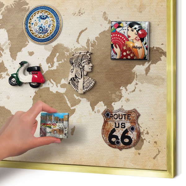 Lavagna magnetica per calamite souvenir in colore oro Mappa del mondo