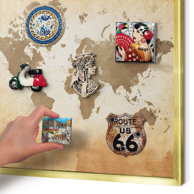Lavagna magnetica per calamite souvenir in colore oro Mappa del mondo
