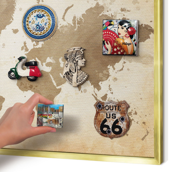 Lavagna magnetica per calamite souvenir in colore oro Mappa del mondo