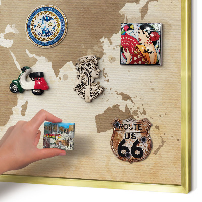 Lavagna magnetica per calamite souvenir in colore oro Mappa del mondo