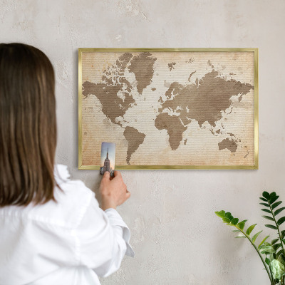 Lavagna magnetica per calamite souvenir in colore oro Mappa del mondo