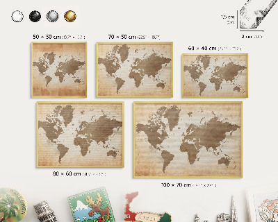Lavagna magnetica per calamite souvenir in colore oro Mappa del mondo