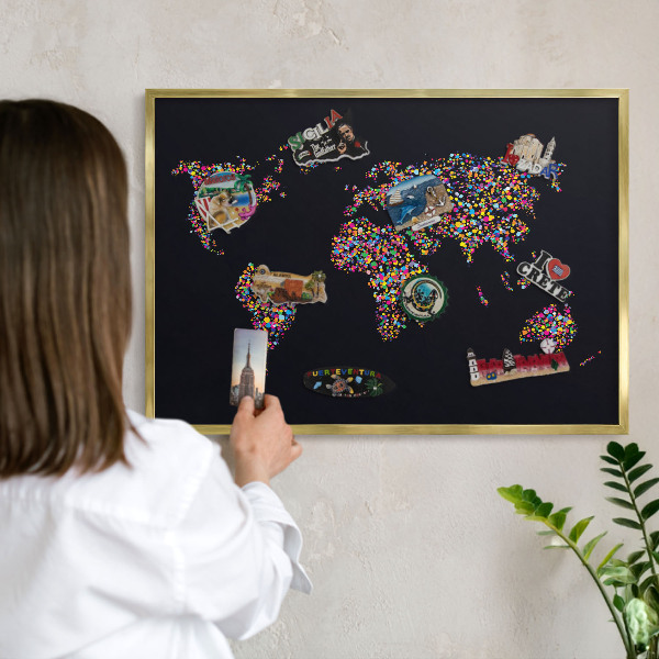 Lavagna per calamite delle vacanze con cornice dorata Mappa a colori