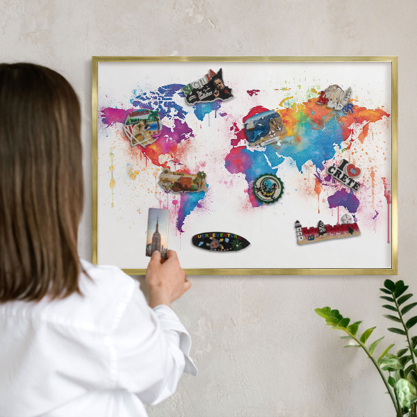 Lavagna per calamite delle vacanze con cornice dorata Mappa a colori