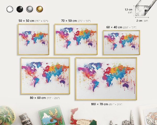 Lavagna per calamite delle vacanze con cornice dorata Mappa a colori