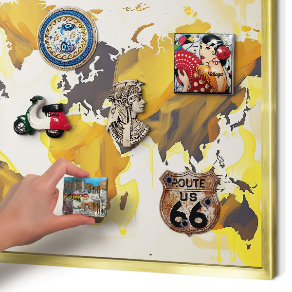 Lavagna magnetica per calamite souvenir in colore oro Mappa del mondo