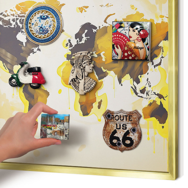 Lavagna magnetica per calamite souvenir in colore oro Mappa del mondo