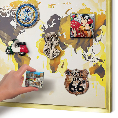 Lavagna magnetica per calamite souvenir in colore oro Mappa del mondo