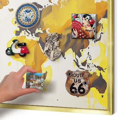Lavagna magnetica per calamite souvenir in colore oro Mappa del mondo