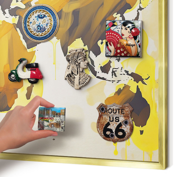 Lavagna magnetica per calamite souvenir in colore oro Mappa del mondo