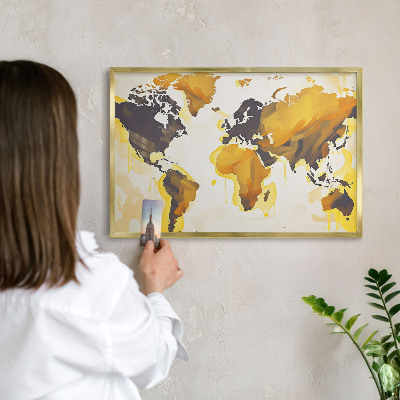 Lavagna magnetica per calamite souvenir in colore oro Mappa del mondo