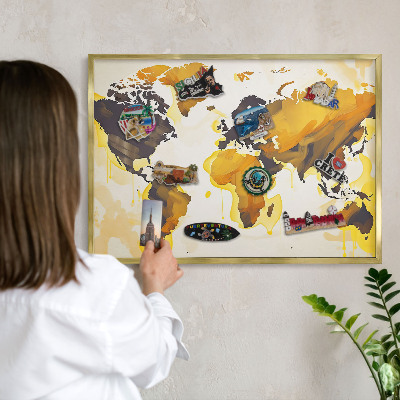 Lavagna magnetica per calamite souvenir in colore oro Mappa del mondo