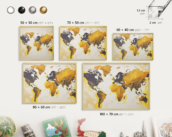 Lavagna magnetica per calamite souvenir in colore oro Mappa del mondo