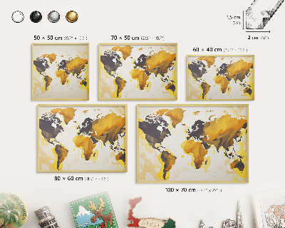 Lavagna magnetica per calamite souvenir in colore oro Mappa del mondo