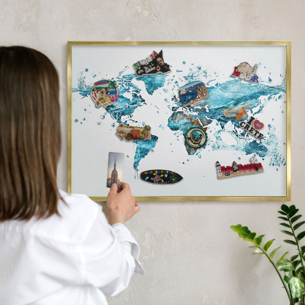 Lavagna per calamite delle vacanze con cornice dorata Mappa delle acque