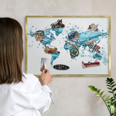 Lavagna per calamite delle vacanze con cornice dorata Mappa delle acque