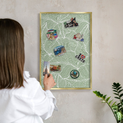 Lavagna magnetica per calamite souvenir in colore oro Foglie tropicali