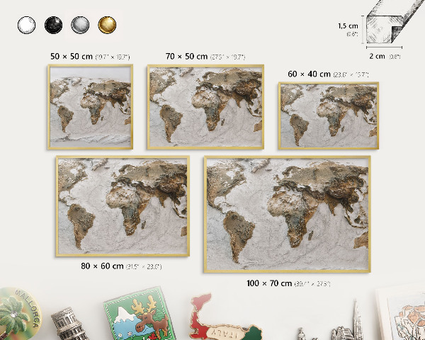 Lavagna magnetica per calamite souvenir in colore oro Mappa altimetrica