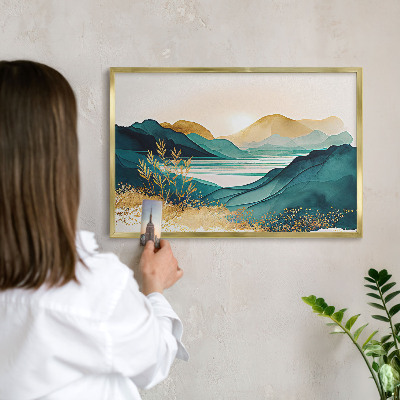 Lavagna magnetica per calamite souvenir in colore oro Una vista serena