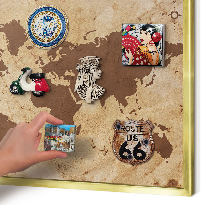 Lavagna magnetica per calamite souvenir in colore oro Mappa del mondo