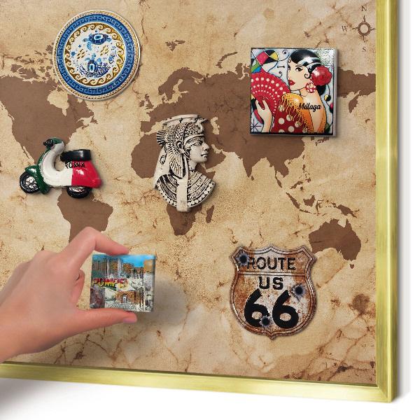 Lavagna magnetica per calamite souvenir in colore oro Mappa del mondo