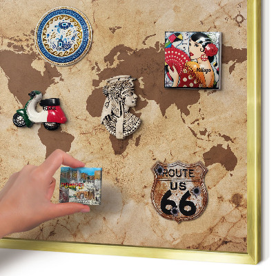 Lavagna magnetica per calamite souvenir in colore oro Mappa del mondo