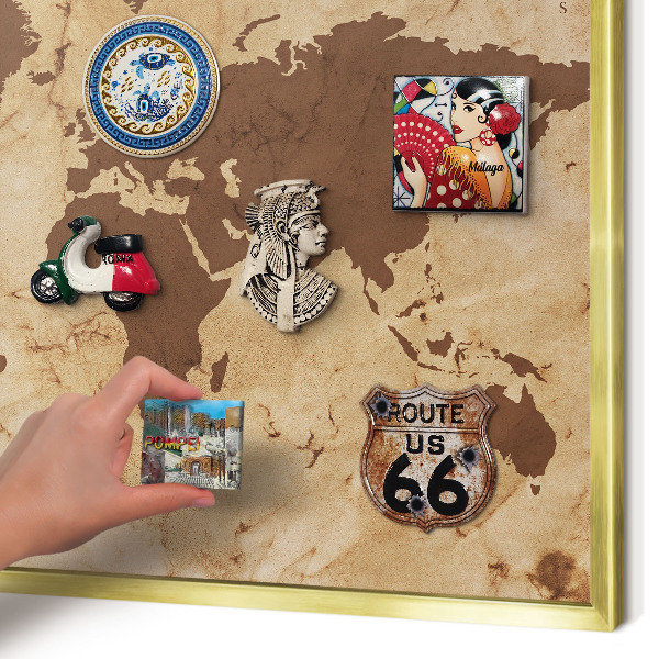 Lavagna magnetica per calamite souvenir in colore oro Mappa del mondo