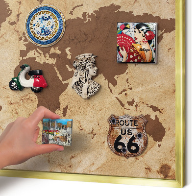 Lavagna magnetica per calamite souvenir in colore oro Mappa del mondo