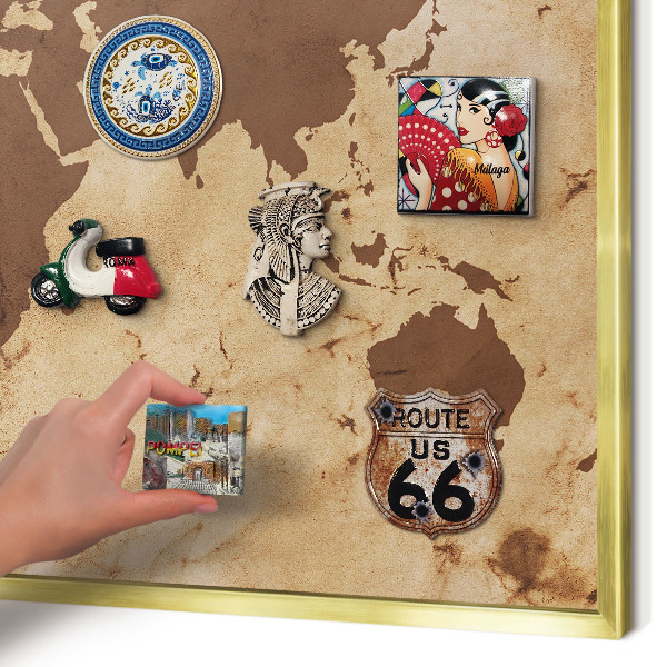Lavagna magnetica per calamite souvenir in colore oro Mappa del mondo