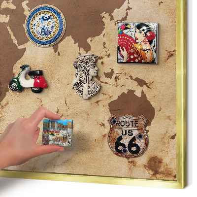 Lavagna magnetica per calamite souvenir in colore oro Mappa del mondo